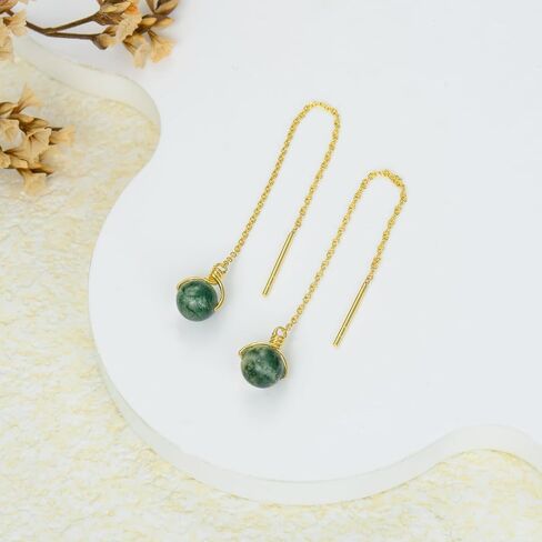 اقراط متدلية من الذهب عيار 14 قيراط من العقيق الطحلبي الطبيعي للنساء in Kuwait