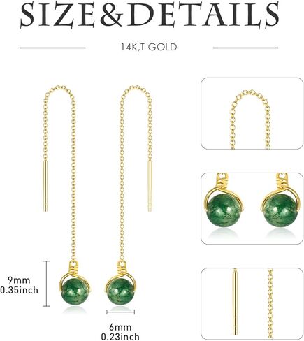 اقراط متدلية من الذهب عيار 14 قيراط من العقيق الطحلبي الطبيعي للنساء in Kuwait