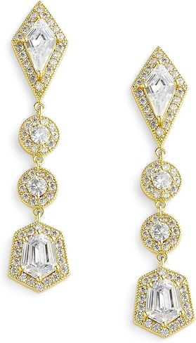 Mariell Gold Art Deco Cut Cubic Zirconia Bridal and Wedding Earrings - 1920's Vintage Style Gold Earrings for Brides, Prom, Homecoming and Mother of the Bride in Kuwait