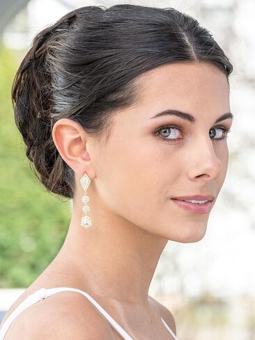 Mariell Gold Art Deco Cut Cubic Zirconia Bridal and Wedding Earrings - 1920's Vintage Style Gold Earrings for Brides, Prom, Homecoming and Mother of the Bride in Kuwait