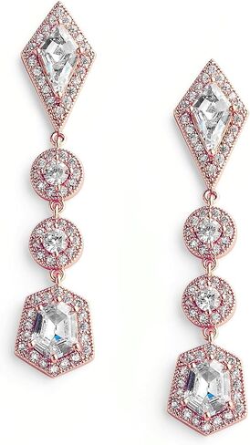 Mariell Gold Art Deco Cut Cubic Zirconia Bridal and Wedding Earrings - 1920's Vintage Style Gold Earrings for Brides, Prom, Homecoming and Mother of the Bride in Saudi Arabia