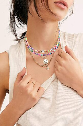 Heishi Surfer Choker Lightweight Rainbow African Vinyl Disc Beads Pearl Layered Necklace Boho Summer Beach Surf Jewelry For Women Girls in Kuwait