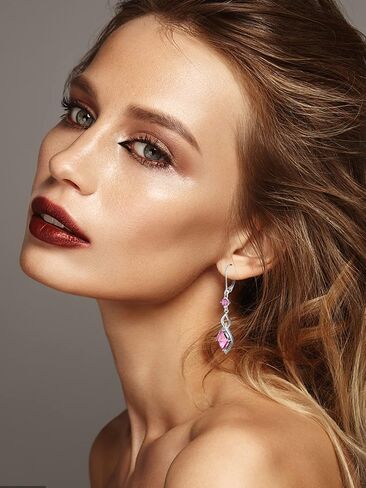 RGEMCY Infinity Dangle Earrings - 925 Sterling silver Rhombus Cubic Zirconia Leverback earrings gifts for women in Saudi Arabia