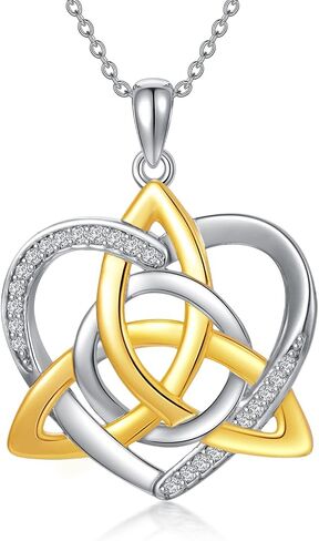 Natural Diamond Heart Necklace for Women,14K Yellow Gold Plated 925 Sterling Silver Irish Trinity Knot Celtic Pendant Necklace Fine Jewelry Anniversary Birthday Gifts for Mom Girls Wife 18"+2" in Saudi Arabia