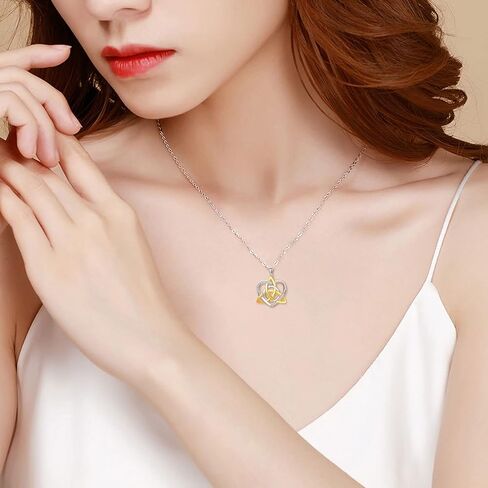 Natural Diamond Heart Necklace for Women,14K Yellow Gold Plated 925 Sterling Silver Irish Trinity Knot Celtic Pendant Necklace Fine Jewelry Anniversary Birthday Gifts for Mom Girls Wife 18"+2" in Saudi Arabia