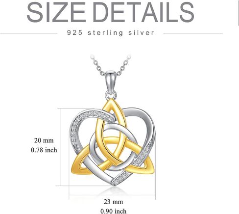 Natural Diamond Heart Necklace for Women,14K Yellow Gold Plated 925 Sterling Silver Irish Trinity Knot Celtic Pendant Necklace Fine Jewelry Anniversary Birthday Gifts for Mom Girls Wife 18"+2" in Saudi Arabia