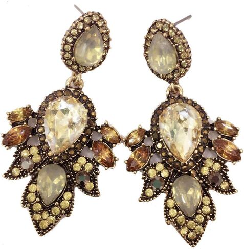 Large Art Deco Antique Vintage Style Yellow Amber Gold Citrine Honey Bridal Bridesmaid Wedding Prom Pageant Drag Queen Statement Earrings in Saudi Arabia