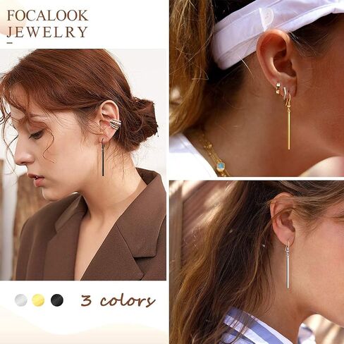 FOCALOOK Vertical Bar Earrings for Women Hypoallergenic Piercing Hook Drop Bar|Hoop Drop Bar Earrings (With Gift Box) in Saudi Arabia