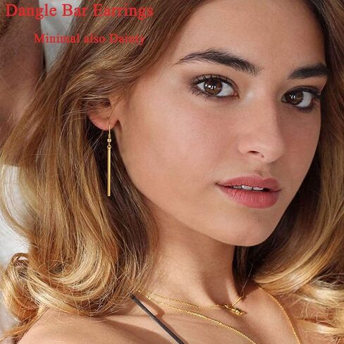 FOCALOOK Vertical Bar Earrings for Women Hypoallergenic Piercing Hook Drop Bar|Hoop Drop Bar Earrings (With Gift Box) in Saudi Arabia