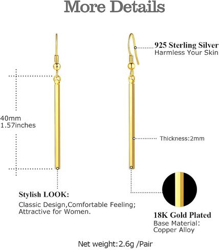 FOCALOOK Vertical Bar Earrings for Women Hypoallergenic Piercing Hook Drop Bar|Hoop Drop Bar Earrings (With Gift Box) in Saudi Arabia