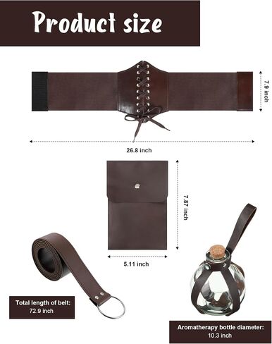Crowye Women Renaissance Costume Includes Medieval Chemise Long Dress Leather Belt Corset Waist Belts Pouch Potion Bottle (Large) in Saudi Arabia