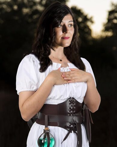Crowye Women Renaissance Costume Includes Medieval Chemise Long Dress Leather Belt Corset Waist Belts Pouch Potion Bottle (Large) in Saudi Arabia