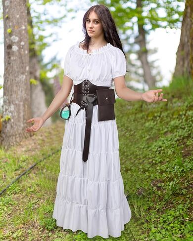 Crowye Women Renaissance Costume Includes Medieval Chemise Long Dress Leather Belt Corset Waist Belts Pouch Potion Bottle (Large) in Saudi Arabia