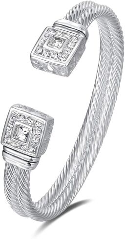 Designer inspired jewelry double cable Wire Square CZ Antique Bangle Elegant Beautiful Christmas Gift in Kuwait