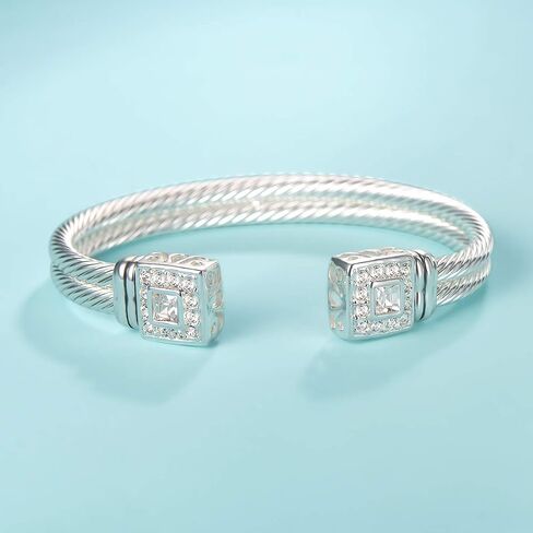 Designer inspired jewelry double cable Wire Square CZ Antique Bangle Elegant Beautiful Christmas Gift in Kuwait