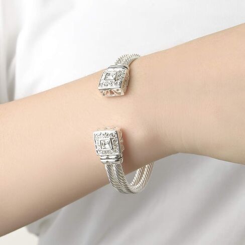 Designer inspired jewelry double cable Wire Square CZ Antique Bangle Elegant Beautiful Christmas Gift in Kuwait
