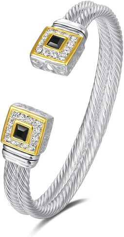 Designer inspired jewelry double cable Wire Square CZ Antique Bangle Elegant Beautiful Christmas Gift in Kuwait