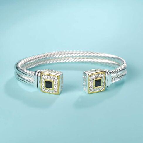 Designer inspired jewelry double cable Wire Square CZ Antique Bangle Elegant Beautiful Christmas Gift in Kuwait