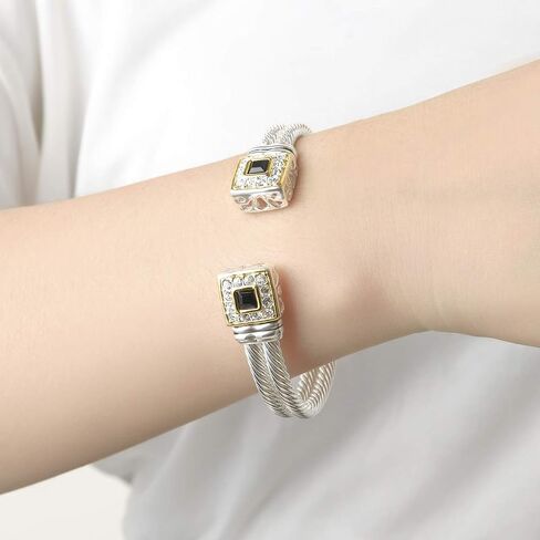 Designer inspired jewelry double cable Wire Square CZ Antique Bangle Elegant Beautiful Christmas Gift in Kuwait