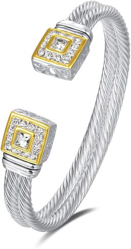 Designer inspired jewelry double cable Wire Square CZ Antique Bangle Elegant Beautiful Christmas Gift in Kuwait