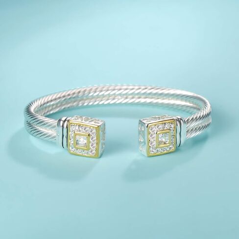 Designer inspired jewelry double cable Wire Square CZ Antique Bangle Elegant Beautiful Christmas Gift in Kuwait