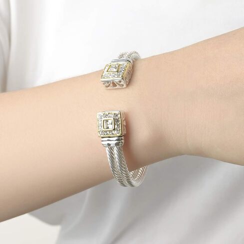 Designer inspired jewelry double cable Wire Square CZ Antique Bangle Elegant Beautiful Christmas Gift in Kuwait