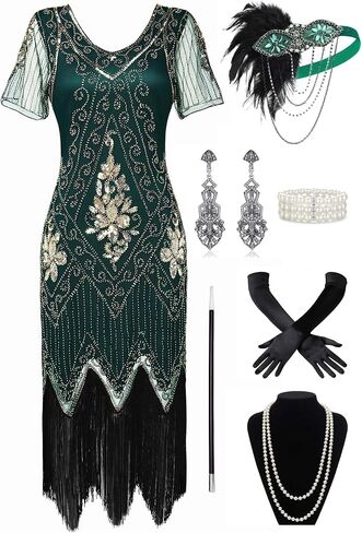 BABEYOND 1920s Art Deco Fringed Sequin Dress Roaring 20s Flapper Fancy Dress in Saudi Arabia