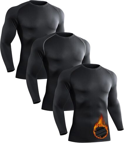 3 قطع من القمصان الحرارية للرجال، قمصان ضغط من الصوف، ملابس رياضية ذات طبقة أساسية علوية للطقس البارد، ملابس داخلية بأكمام طويلة in Kuwait
