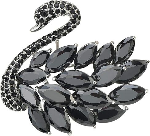 Elegant Black Cubic Zirconia Crystal Swan Bird Brooch Pins Breastpin Bouquet Wedding Jewelry Pendant for Women Bridal Gift in Saudi Arabia