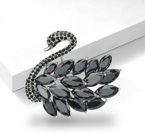 Elegant Black Cubic Zirconia Crystal Swan Bird Brooch Pins Breastpin Bouquet Wedding Jewelry Pendant for Women Bridal Gift in Saudi Arabia