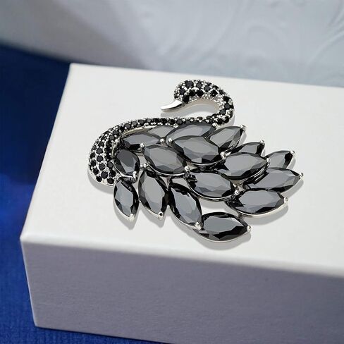 Elegant Black Cubic Zirconia Crystal Swan Bird Brooch Pins Breastpin Bouquet Wedding Jewelry Pendant for Women Bridal Gift in Saudi Arabia