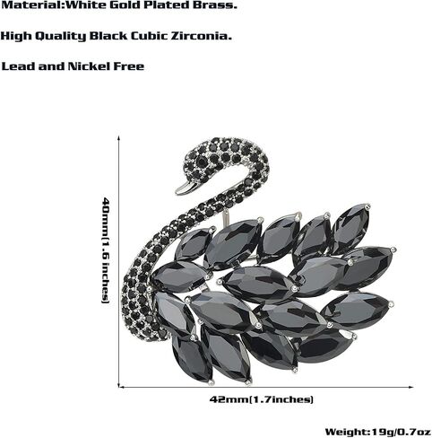 Elegant Black Cubic Zirconia Crystal Swan Bird Brooch Pins Breastpin Bouquet Wedding Jewelry Pendant for Women Bridal Gift in Saudi Arabia