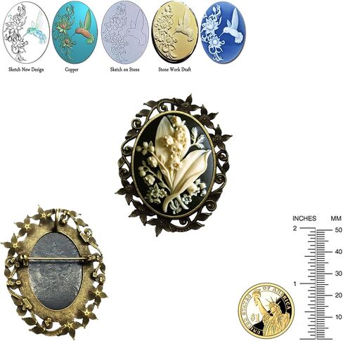 Cameo Brooch Pin Classic Decor Antique Brass Necklace Combination Fashion Jewelry Pouch for Gift in Kuwait