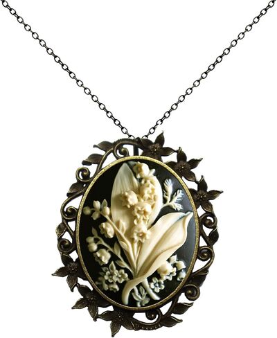 Cameo Brooch Pin Classic Decor Antique Brass Necklace Combination Fashion Jewelry Pouch for Gift in Kuwait