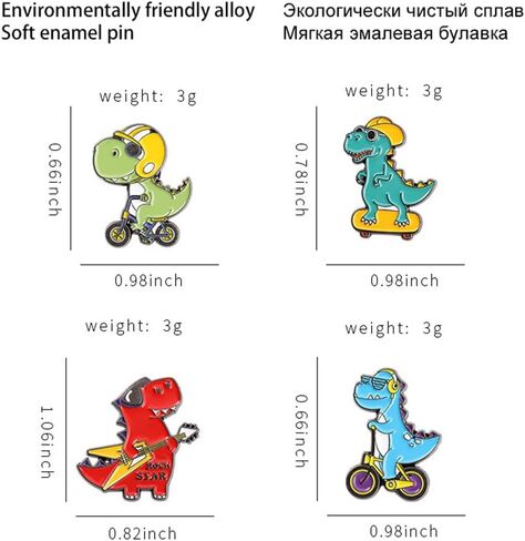مجموعة بروش من سلسلة الديناصورات الكرتونية ولوح التزلج والدراجة والجيتار على شكل ديناصور، شارة من سلسلة حيوانات لطيفة للقبعات والجاكيت والقمصان والتنورة والشنط القماشية، معدن، بدون احجار كريمة، 4 قطع in Kuwait
