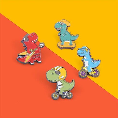 مجموعة بروش من سلسلة الديناصورات الكرتونية ولوح التزلج والدراجة والجيتار على شكل ديناصور، شارة من سلسلة حيوانات لطيفة للقبعات والجاكيت والقمصان والتنورة والشنط القماشية، معدن، بدون احجار كريمة، 4 قطع in Kuwait
