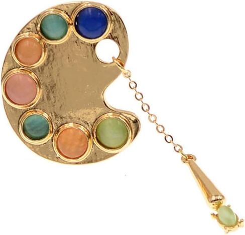 Lovely Gold Opal Painting Plate Brooch Necklace Pendant Pin Enamel Colorful Pigment Palette Brooch Gift Drawing Lovers Brooches Gifts, Alloy Steel, no gemstone in Kuwait