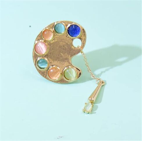 Lovely Gold Opal Painting Plate Brooch Necklace Pendant Pin Enamel Colorful Pigment Palette Brooch Gift Drawing Lovers Brooches Gifts, Alloy Steel, no gemstone in Kuwait