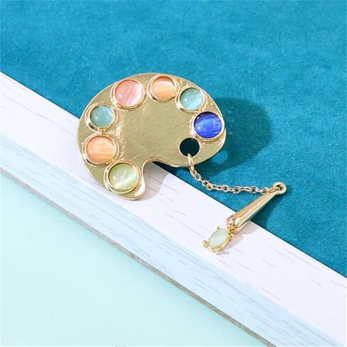 Lovely Gold Opal Painting Plate Brooch Necklace Pendant Pin Enamel Colorful Pigment Palette Brooch Gift Drawing Lovers Brooches Gifts, Alloy Steel, no gemstone in Kuwait