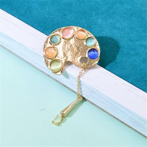 Lovely Gold Opal Painting Plate Brooch Necklace Pendant Pin Enamel Colorful Pigment Palette Brooch Gift Drawing Lovers Brooches Gifts, Alloy Steel, no gemstone in Kuwait