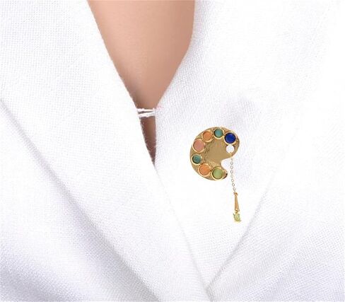 Lovely Gold Opal Painting Plate Brooch Necklace Pendant Pin Enamel Colorful Pigment Palette Brooch Gift Drawing Lovers Brooches Gifts, Alloy Steel, no gemstone in Kuwait