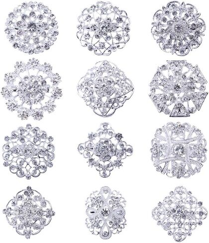Tvoip Fashion Lot 12pc Clear Rhinestone Crystal Flower Brooches Pins in Saudi Arabia