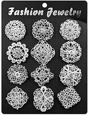 Tvoip Fashion Lot 12pc Clear Rhinestone Crystal Flower Brooches Pins in Saudi Arabia