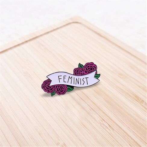 Feminist Brooch Pins Flower Brooches for Women Fashion Justice Lapel Pins Red Cartoon Flower Enamel Lapel Pin for Clothing Bags Jackets Hat Accessory Decoration, Metal, enamel, Metal, enamel in Kuwait