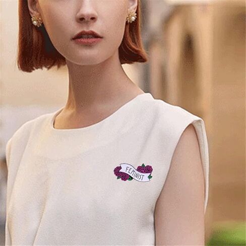 Feminist Brooch Pins Flower Brooches for Women Fashion Justice Lapel Pins Red Cartoon Flower Enamel Lapel Pin for Clothing Bags Jackets Hat Accessory Decoration, Metal, enamel, Metal, enamel in Kuwait