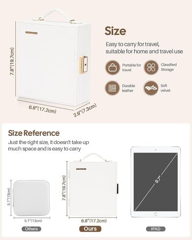 Enthralite Travel Jewelry Case|Travel Must Have|Portable Jewelry Box with Mirror|PU Leather Small Jewelry Organizer for Rings, Earrings, Necklaces, Bracelets (White) in Kuwait