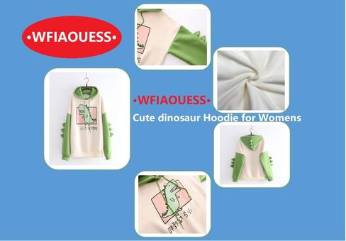 WFIAOUESS لطيف ديناصور هوديي Kawaii هوديي كنزة بمقاس كبير للمراهقين الفتيات كم طويل Y2k البلوز المرأة in Kuwait