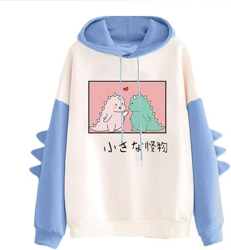 WFIAOUESS لطيف ديناصور هوديي Kawaii هوديي كنزة بمقاس كبير للمراهقين الفتيات كم طويل Y2k البلوز المرأة in Kuwait