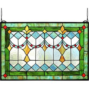 Tiffany Style Stained Glass Green Window/Wall Panels 24" X 16"