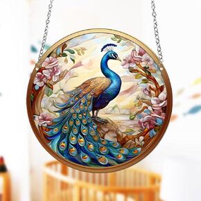 Frog Stained Acrylic Window Hanging Ornament, Animal Series Wall Art Decor Acrylic Panel Forest Themed Decor Hanging with Chain Yard Ornament for Home Office (Frog, 5.9'')